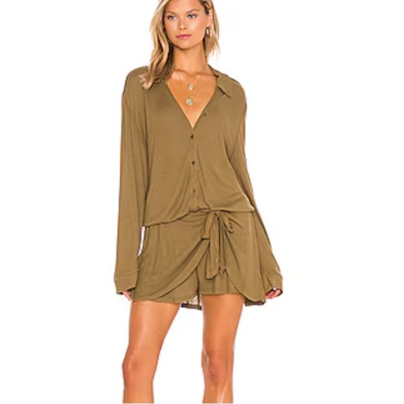 Free People Beach x Revolve Lively Romper in Tropical Nut Sz XS EUC Linen Blend - Picture 2 of 11